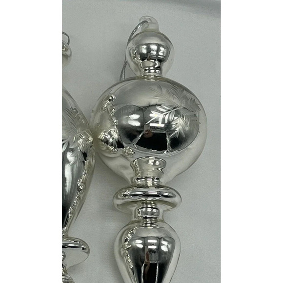 Vintage Set 3  Large Blown Glass Silver Finial Ornaments 6" - Picture 8 of 9
